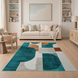 Teal Orange Abstract Geometric Area Rug