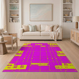 Vibrant Pink Yellow Geometric Grid Rug