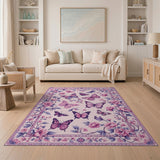 Pink Floral Vintage Pink Butterfly Floral Area Rug