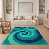 Teal Spiral Wave Abstract Area Rug