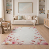 Pink Cherry Blossom Floral Border Rug