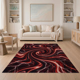 Crimson Lightning Swirl Abstract Area Rug