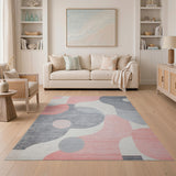 Blush Pink Grey Fluid Shapes Modern Rug
