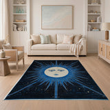Radiant Sun Face Blue Starry Area Rug