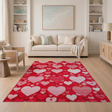 Red Playful Red Hearts Area Rug