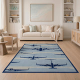 Navy Airplane Silhouette Area Rug