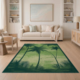 Green Palm Silhouette Coastal Area Rug