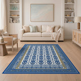 Navy Blue Gold-Accent Heritage Tribal Area Rug