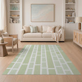 Pale Green Geometric Grid Area Rug