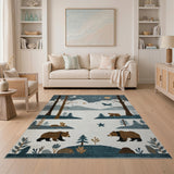 Starry Winter Forest Bears Kids Rug