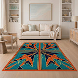Bold Teal Orange Geometric Burst Area Rug