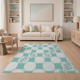 Teal Octagon Fern Geometric Area Rug