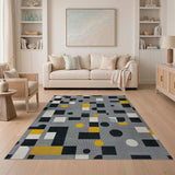 Modern Geometric Grey Area Rug with Yellow Accents