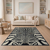 Bold Zebra Face Black White Area Rug