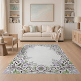 Purple Floral Vintage Border Area Rug