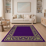 Regal Purple Area Rug with Golden Ornate Border