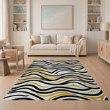 Multi-color and Patterns Black Gold Wavy Abstract Area Rug