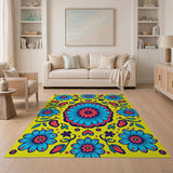 Vibrant Blue Floral Yellow Area Rug