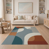 Abstract Teal Rust Geometric Area Rug