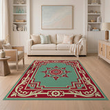 Teal Persian Medallion Area Rug with Red Border