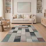Modern Geometric Grid Neutral Area Rug