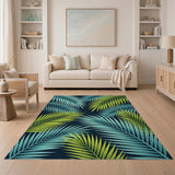 Teal Lime Palm Leaf Coastal Area Rug