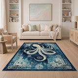Distressed Octopus Blue Area Rug