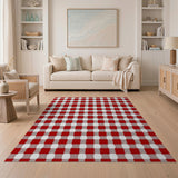 Rustic Red Gingham Checkered Area Rug