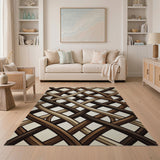 Intricate Brown Tan Woven Basket Rug