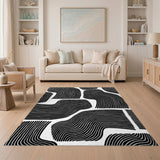 Black and White Abstract Area Black White Abstract Wave Area Rug