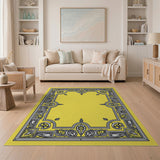 Sunny Yellow Ornate Border Area Rug