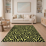 Bold Black Swirls on Yellow Abstract Area Rug