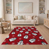 Festive Red Snowman Snowflake Cartoon Area Rug