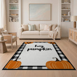 Hey Pumpkin Black Gingham Halloween Rug