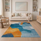 Abstract Blue Teal Orange Wave Area Rug