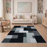 Block Black White Geometric Block Area Rug