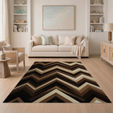 Layered Zigzag Brown Tan Geometric Rug