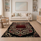 Ornate Gold Crimson Baroque Frame Area Rug