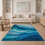 Blue and Teal Blue Teal Abstract Wave Area Rug