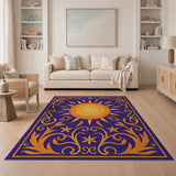 Purple Sunburst with Gold Floral Border Area Rug
