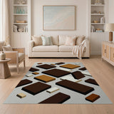 Modern Stacked Blocks Brown Tan Area Rug