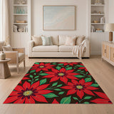 Red Poinsettia Floral Floral Vintage Area Rug