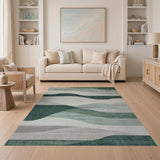 Abstract Green Wave Landscape Area Rug