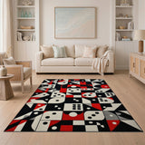 Multi-color and Patterns Bold Geometric Red Black White Area Rug