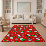 Festive Red Mushroom Holly Cartoon Area Rug