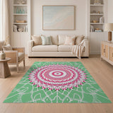 Mint Green Pink Mandala Boho Area Rug