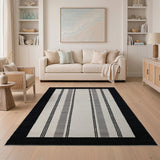 Black Framed Gray Vertical Stripe Area Rug