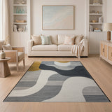 Gold Grey Abstract Geometric Area Rug