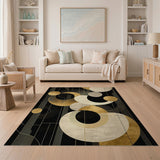 ODIKA Art Deco Geometric Washable Area Rug - Luxury Black & Gold Low Pile Non-Slip Carpet