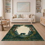 Vintage Teal Forest Bear Area Rug